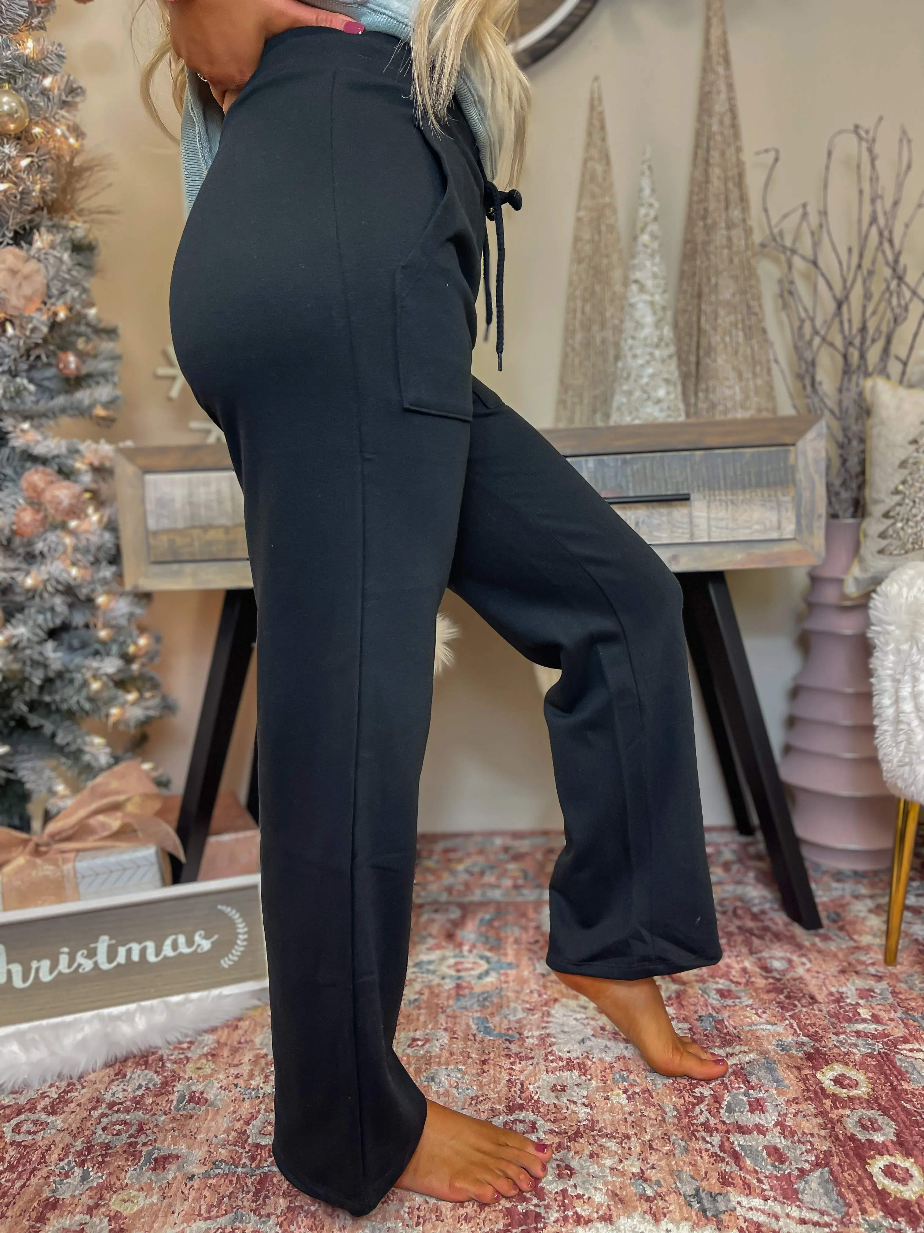 Black Fleece Wide Leg Lounge Pants