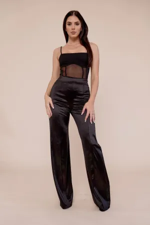 Black Pants The Desires Satin Stretch High Waisted Pants