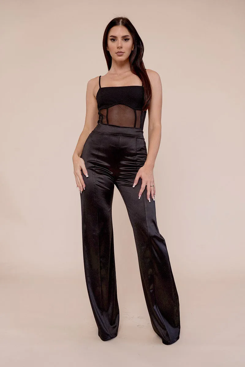 Black Pants The Desires Satin Stretch High Waisted Pants