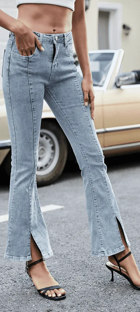 Elastic Split Flared Jeans