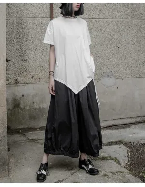 High Elastic Waist Pleated Split Joint Wide Leg Pants Trousers Black