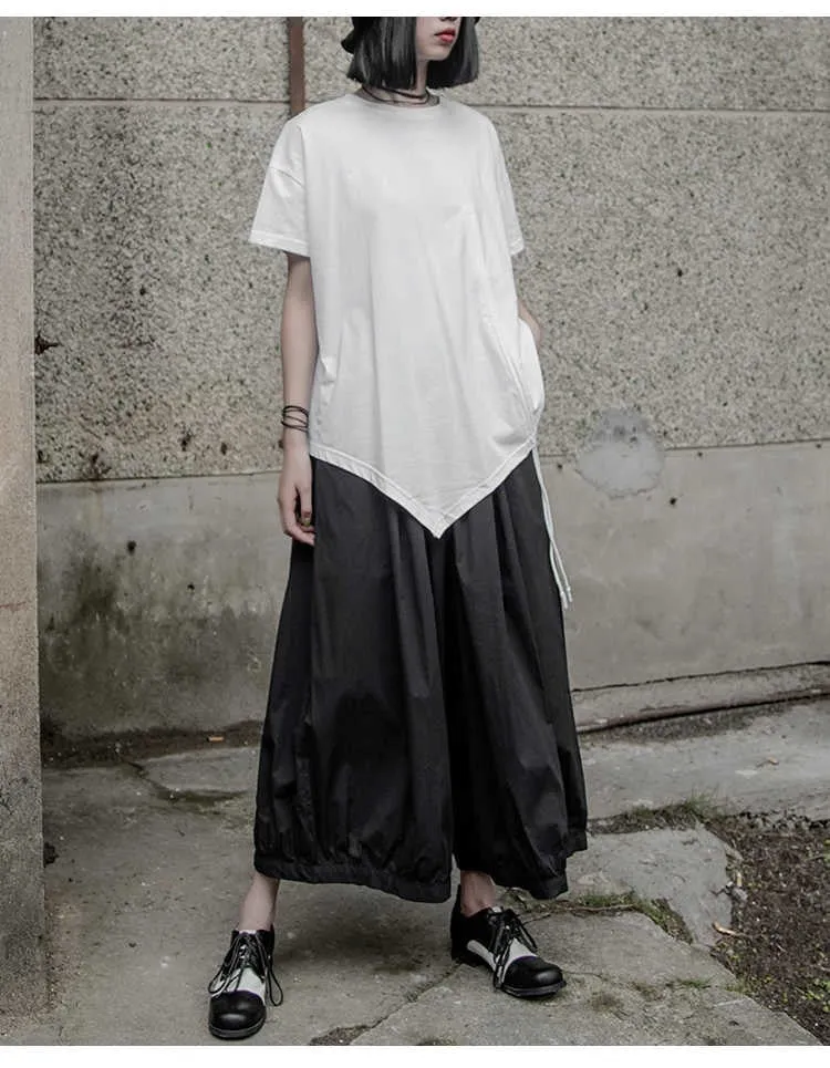 High Elastic Waist Pleated Split Joint Wide Leg Pants Trousers Black