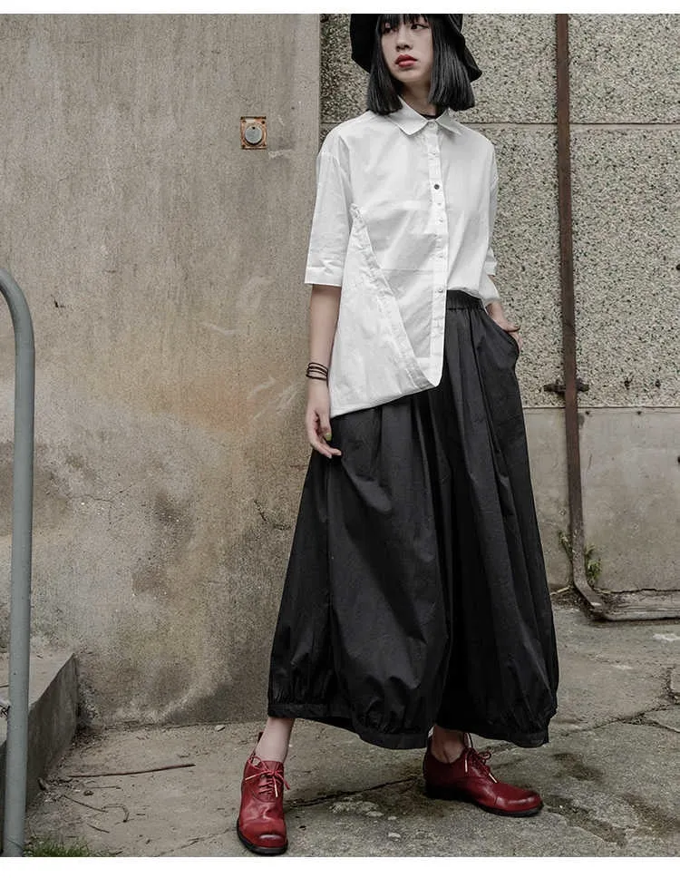 High Elastic Waist Pleated Split Joint Wide Leg Pants Trousers Black
