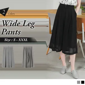 HIGH ELASTIC WAIST WIDE LEG CHIFFON PANTS