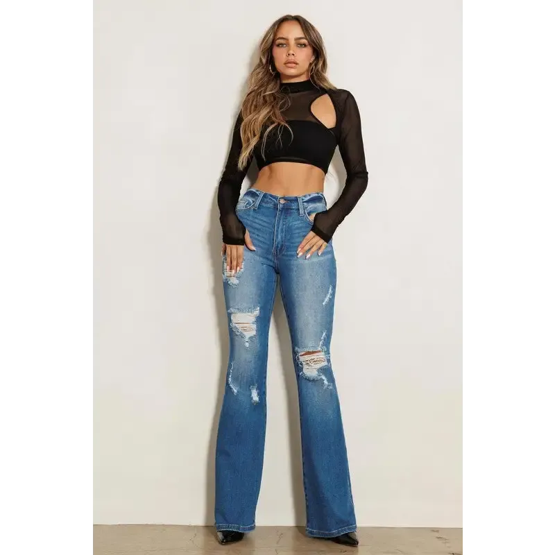 High Rise Distressed Flare Jeans