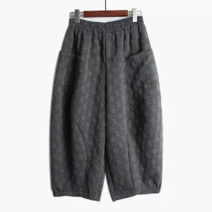 Lantern Wide Leg Pants Ankle Length Pants Dot Textured Pattern