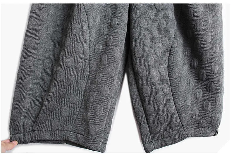 Lantern Wide Leg Pants Ankle Length Pants Dot Textured Pattern