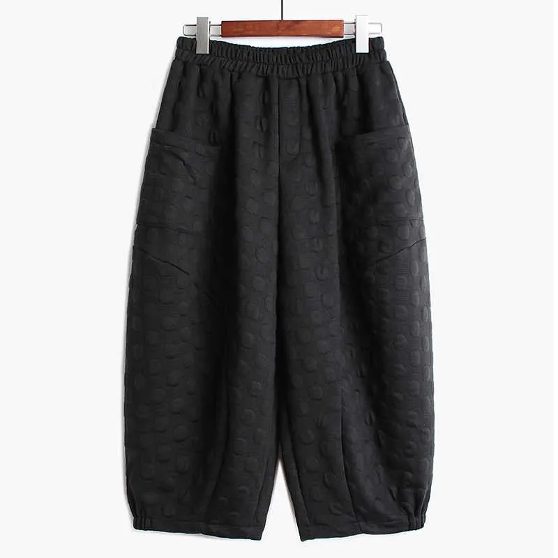 Lantern Wide Leg Pants Ankle Length Pants Dot Textured Pattern
