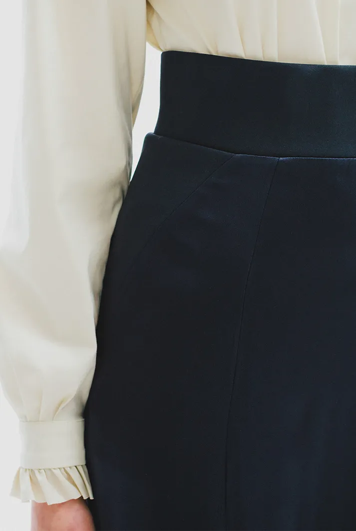 Long bias cut A-line skirt