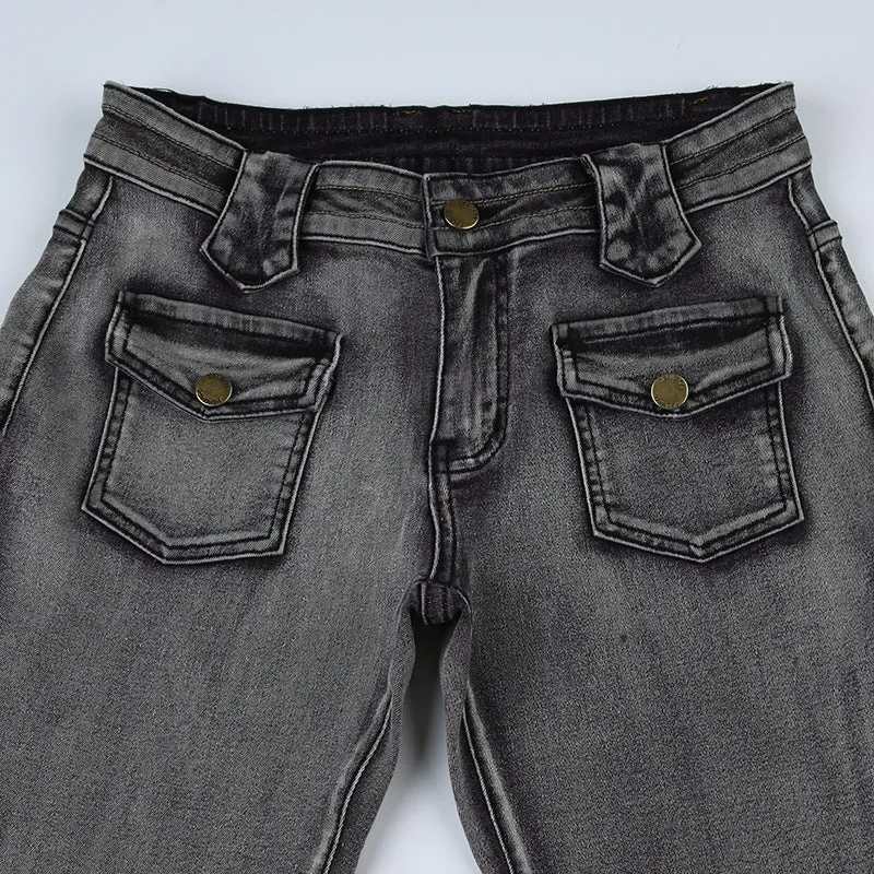 Low-Rise Flared Pocket Jeans