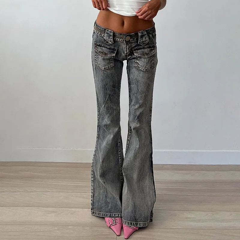 Low-Rise Flared Pocket Jeans