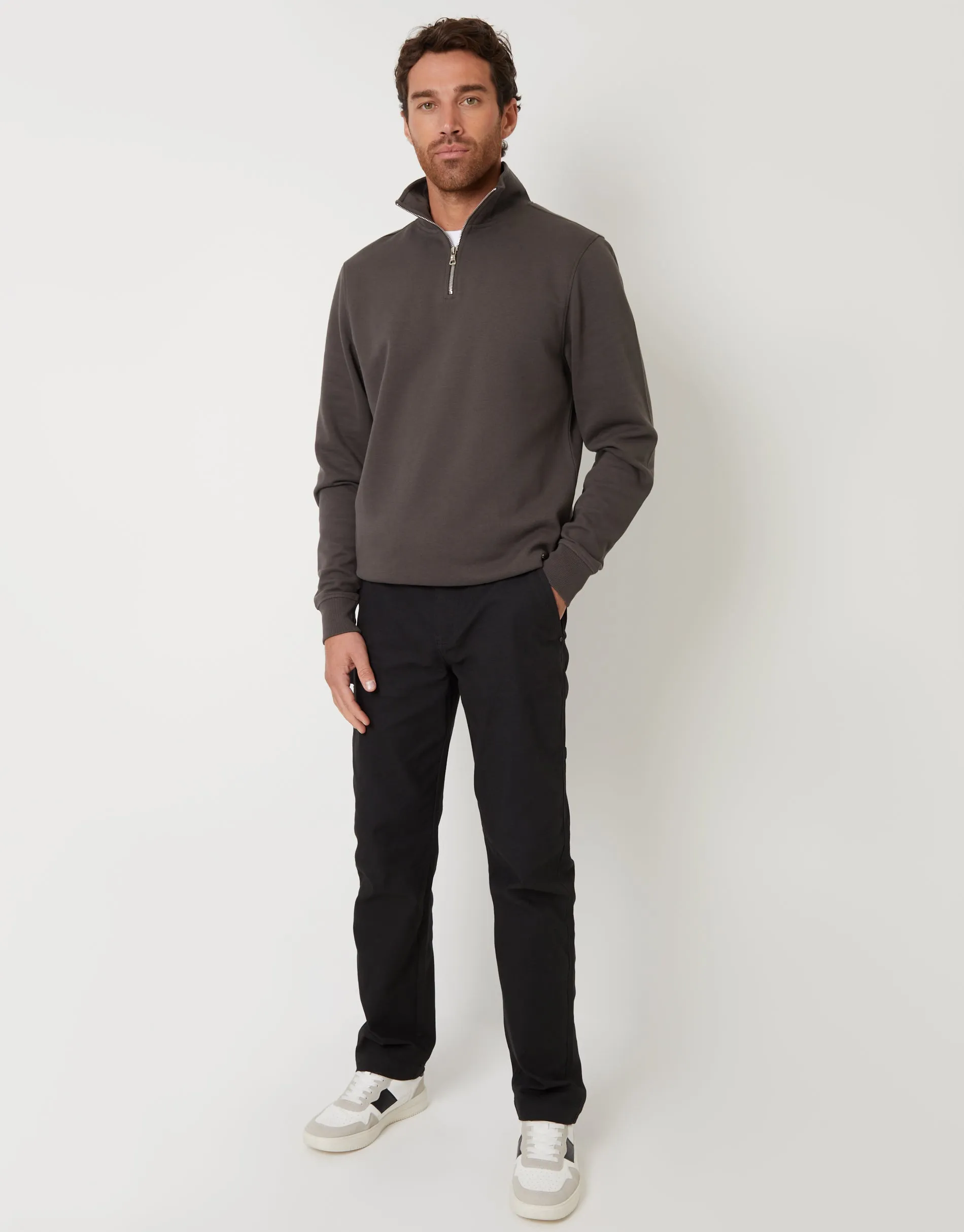 Men's Black Straight Leg Chino Cargo Trousers