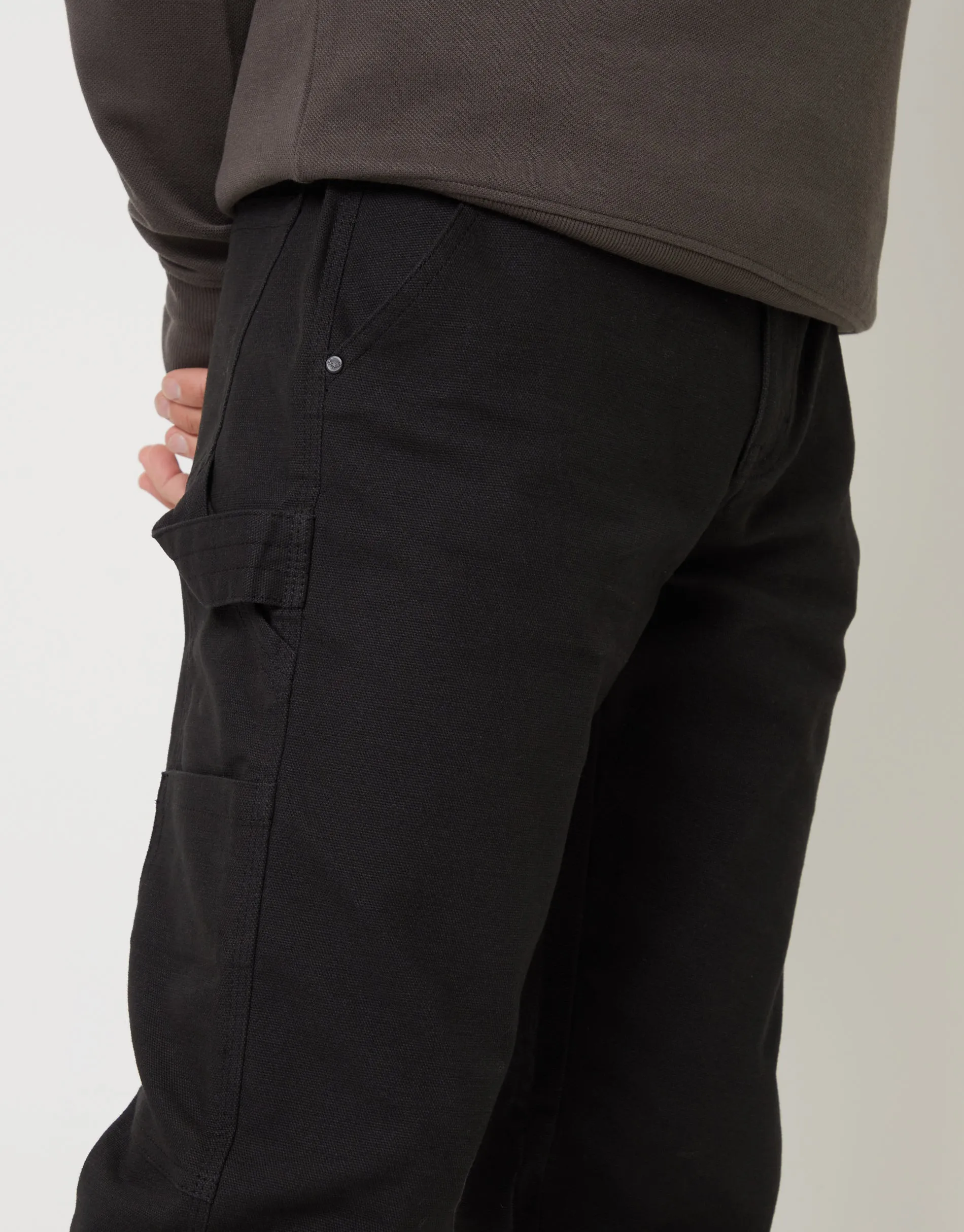 Men's Black Straight Leg Chino Cargo Trousers