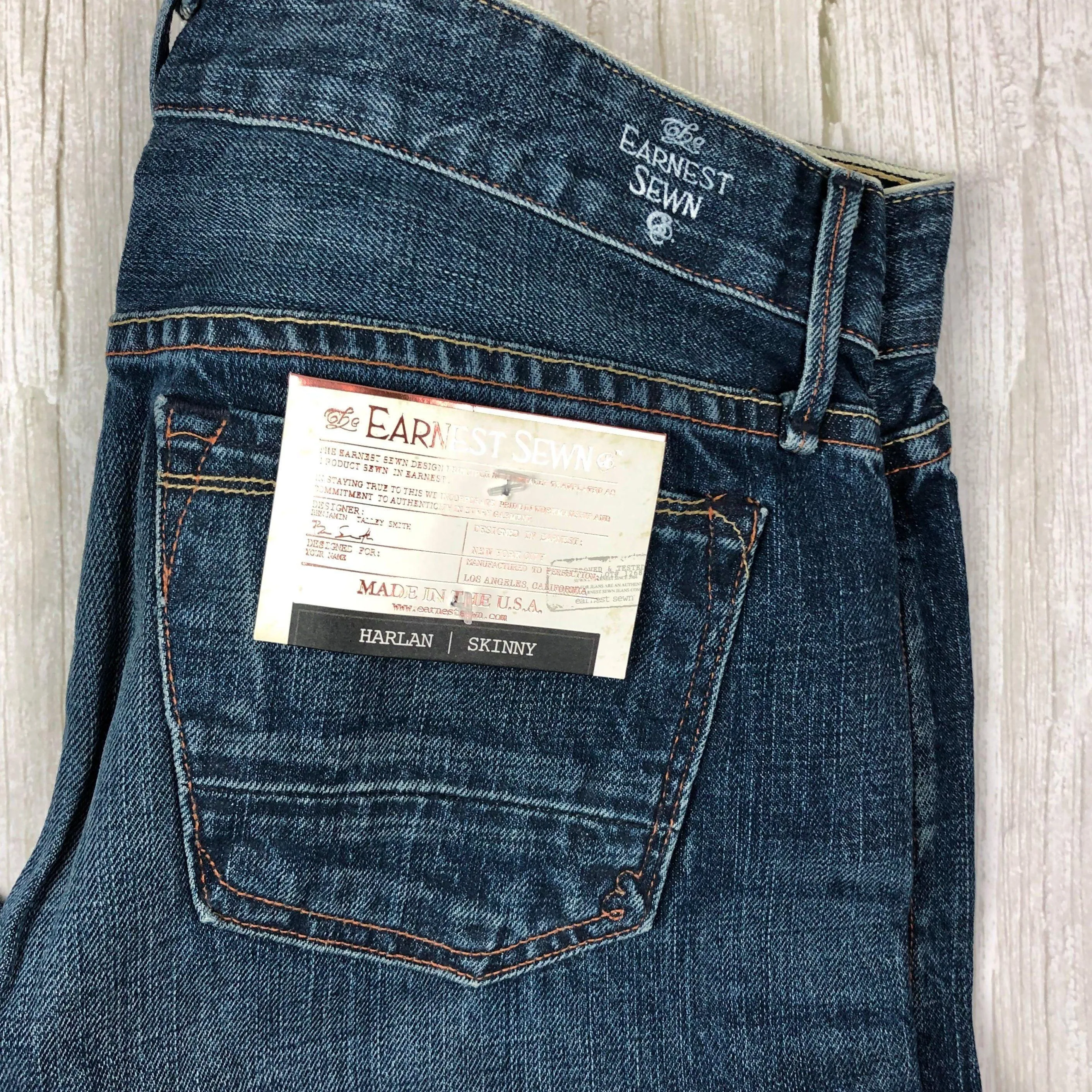 NWT- Earnest Sewn  "Harlan" Rickie Limited Edition  Selvedge Skinny Jeans - Size 27