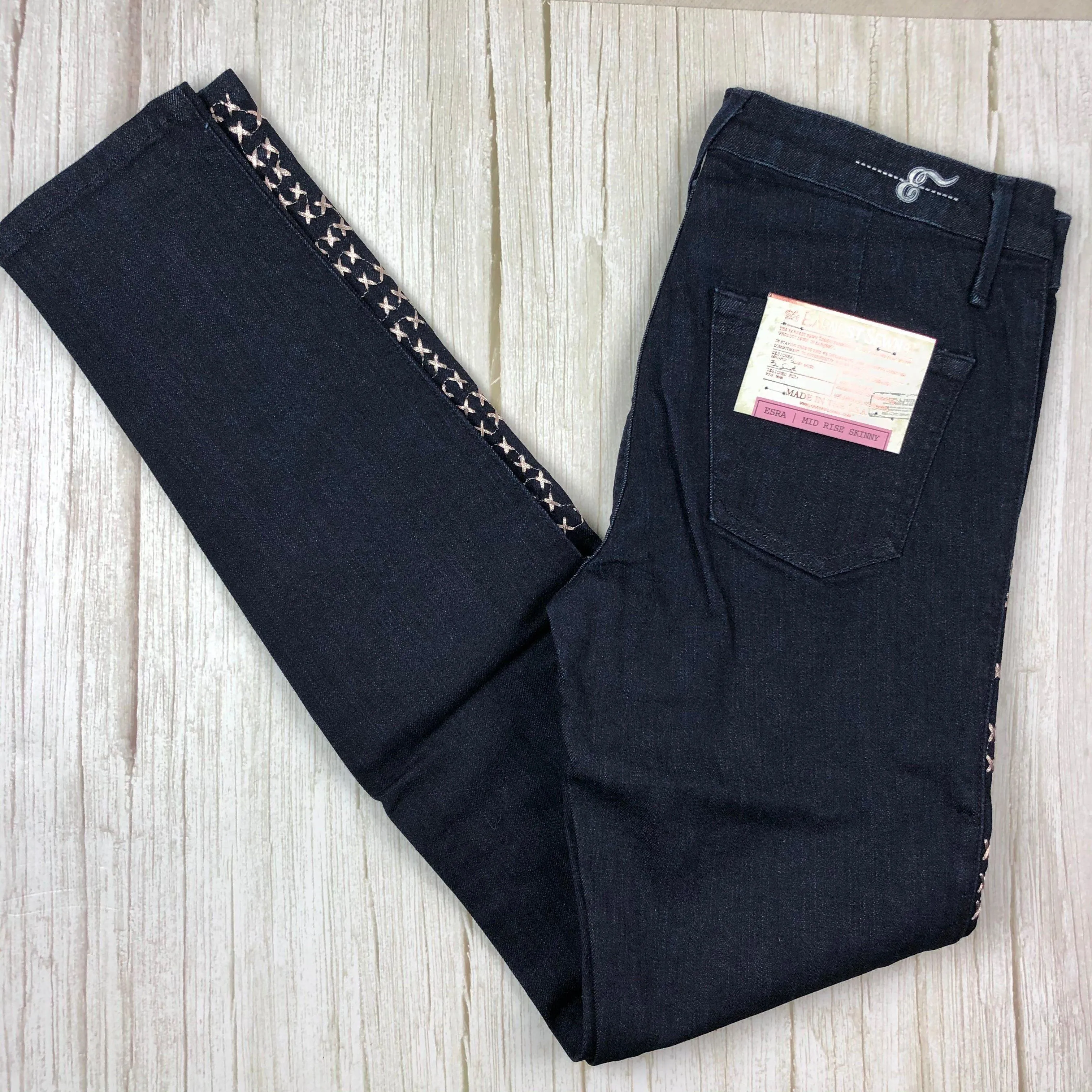 NWT- Earnest Sewn Rose Gold Cross Stitch "ESRA" Skinny Jeans - Size 26