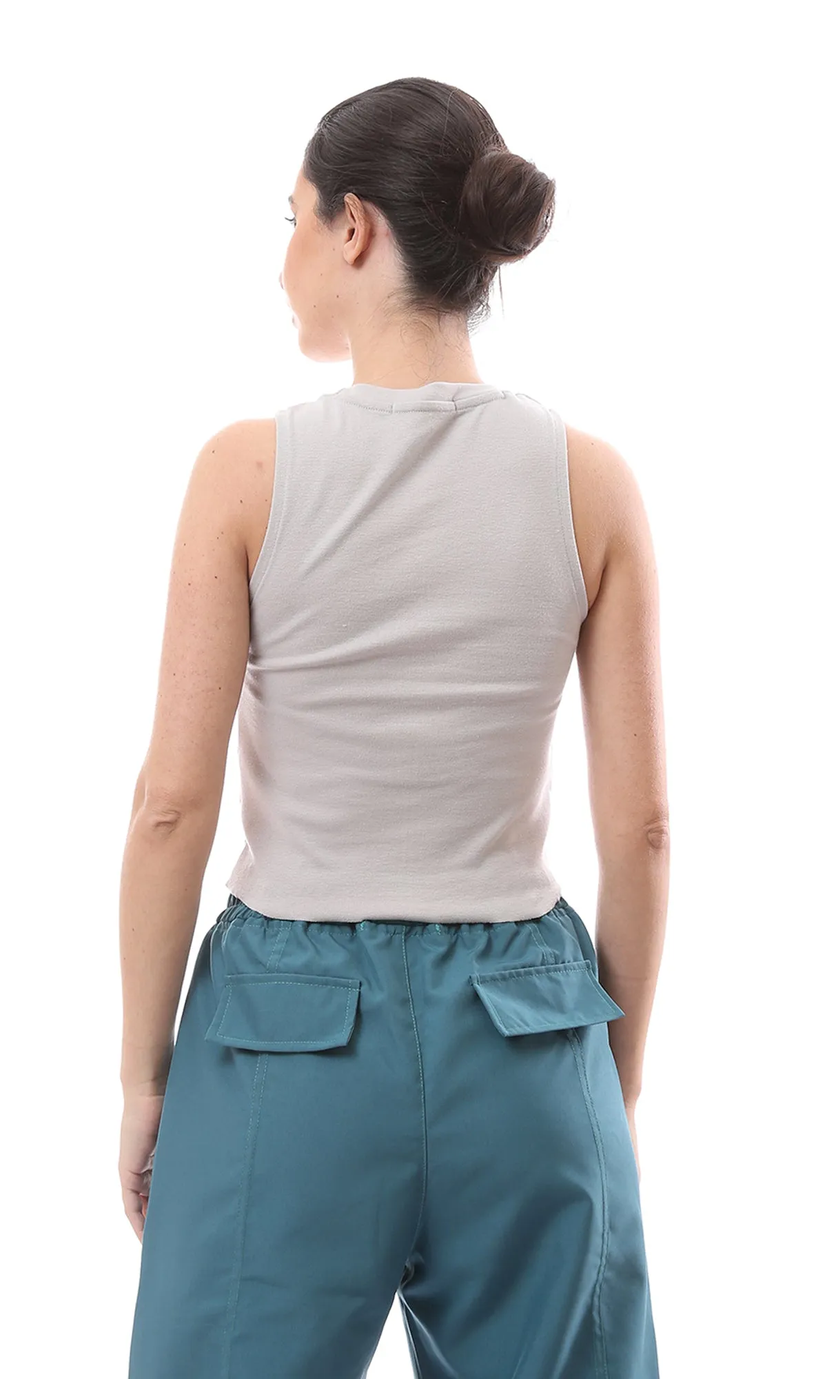 O166342 Grey Sleeveless Cut Out Tank Top
