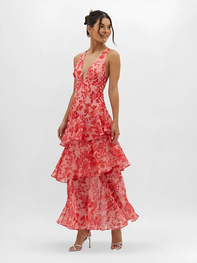 Strappy Back Ruffle Maxi Dress