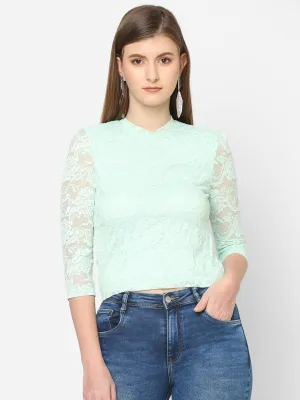 Women High-Neck Slim Fit Lace Crop Top